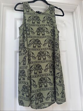 Forever 21 Olive Green Elephant Print Tank Dress